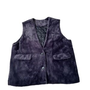 LUXE Muxizhi Navy Blue Faux Fur Vest Quilted Lining Sleeveless Plush Jacket NEW